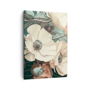 Quadro su tela - Stampe su Tela - Eleganti fiori in tonalità pastello su sfondo verde - 50x70cm - Il sussurro dei papaveri - Decorazione murale moderna per soggiorno e camera da letto ARTTOR