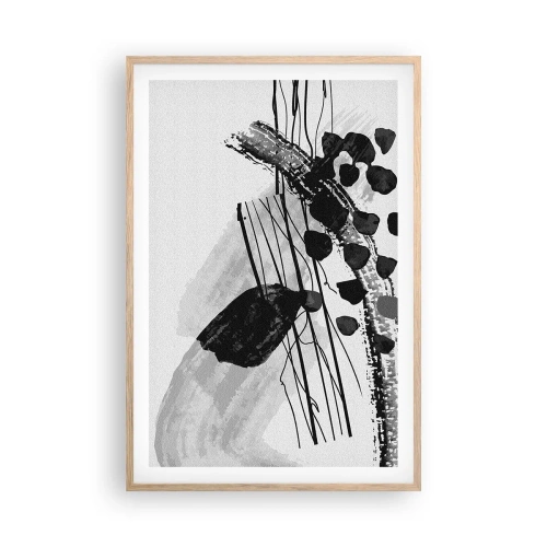Poster in cornice rovere chiaro - Astrazione organica in bianco e nero - 61x91 cm