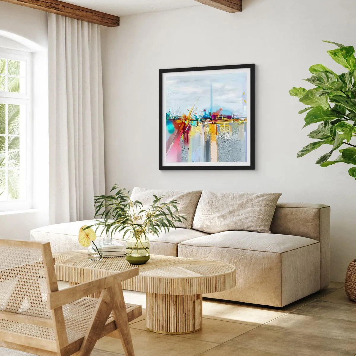 Poster in cornice nera - Il ponte della gioia sul fiume della vita - 30x30 cm