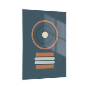 Quadro su vetro - Forme geometriche astratte in colori tenui, caratterizzate da cerchi e linee - 50x70cm - L'essenza delle cose - Decorazione murale moderna per soggiorno e camera da letto ARTTOR