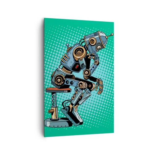 Quadro su tela - Stampe su Tela - Robot pensatore in stile pop art su sfondo verde - 80x120cm - Sull'essenza dell'essere - Decorazione murale moderna per soggiorno e camera da letto ARTTOR