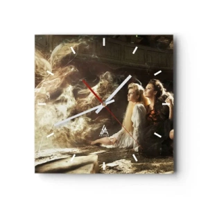 Orologio da parete - Orologio in Vetro - Due donne in un ambiente magico con effetti di luce eterei. - 30x30cm - Ed è diventata poesia - Decorazione murale moderna per soggiorno e camera da letto ARTTOR