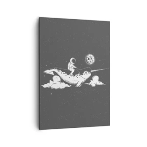 Quadro su tela - Stampe su Tela - Un astronauta sul dorso di un narvalo che fluttua in una scena spaziale. - 50x70cm - Il cavaliere dello spazio - Decorazione murale moderna per soggiorno e camera da letto ARTTOR