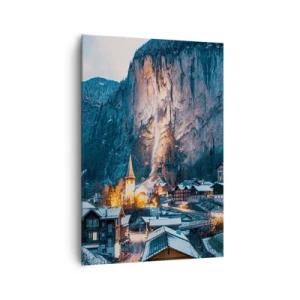 Quadro su tela - Stampe su Tela - Un pittoresco villaggio invernale circondato dalle montagne - 70x100cm - Lo spirito luminoso dell'inverno - Decorazione murale moderna per soggiorno e camera da letto ARTTOR