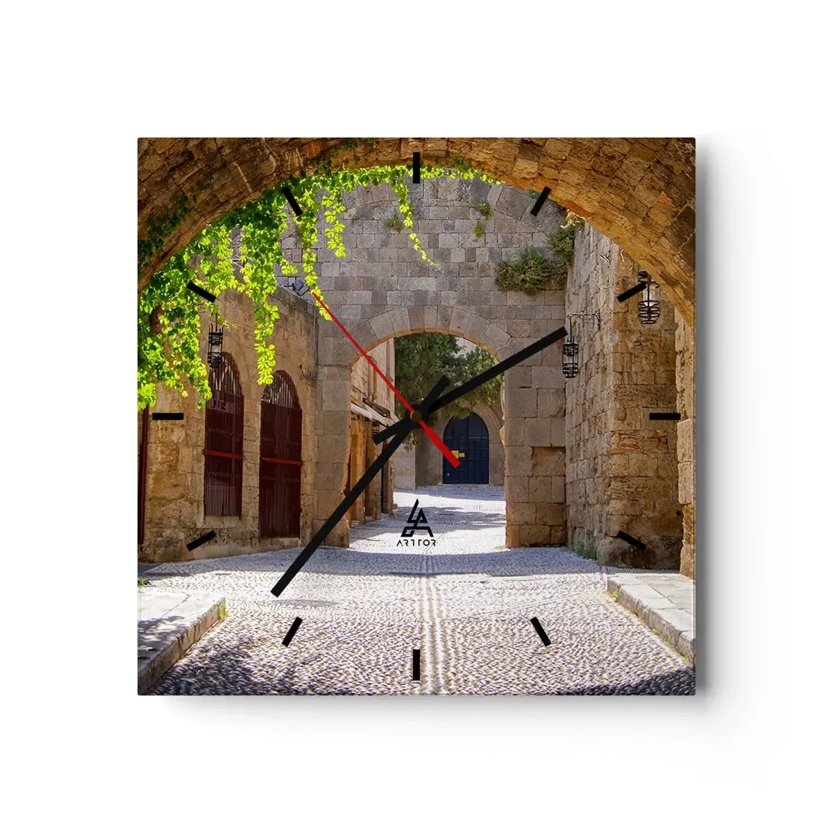 Orologio da parete - Orologio in Vetro - Archi in pietra e strade acciottolate in stile medievale - 30x30cm - Adesso passerà il corteo - Decorazione murale moderna per soggiorno e camera da letto ARTTOR