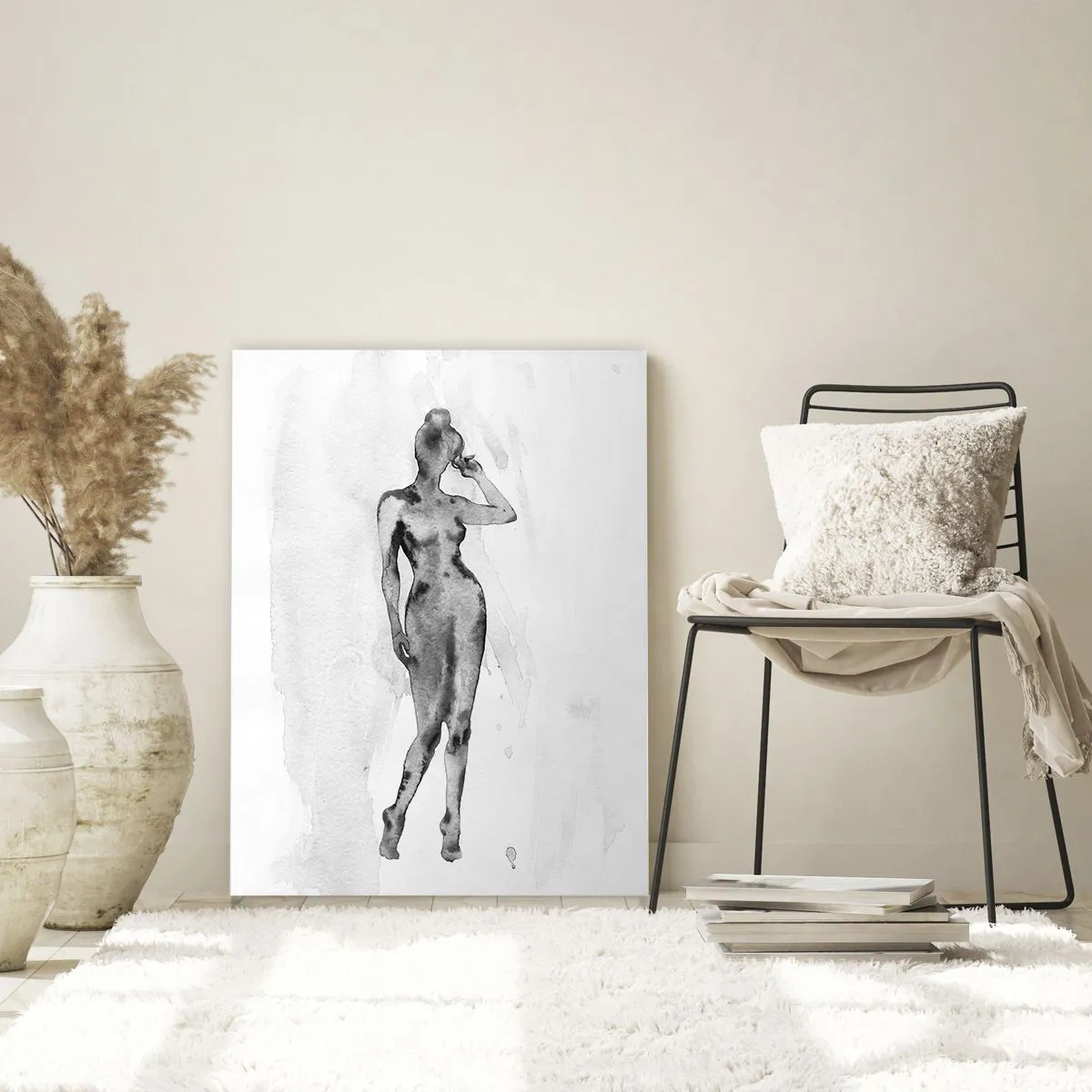 Quadro su vetro - Schizzo della silhouette di una donna in tonalità di grigio - 70x100cm - Studio di ideale di bellezza - Decorazione murale moderna per soggiorno e camera da letto ARTTOR