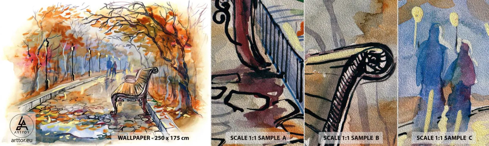 Campione di Fotomurale Premium Sand - Passeggiando insieme l'autunno - Paesaggio, Parco, Autunno - 100x30 cm