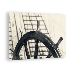Quadro su vetro - Timone nautico bianco e nero - 70x50cm - Racconti del mare - Decorazione murale moderna per soggiorno e camera da letto ARTTOR