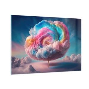 Quadro su vetro - Una nuvola fantasiosa dai colori pastello che ricorda lo zucchero filato. - 70x50cm - Il sogno del luna park - Decorazione murale moderna per soggiorno e camera da letto ARTTOR