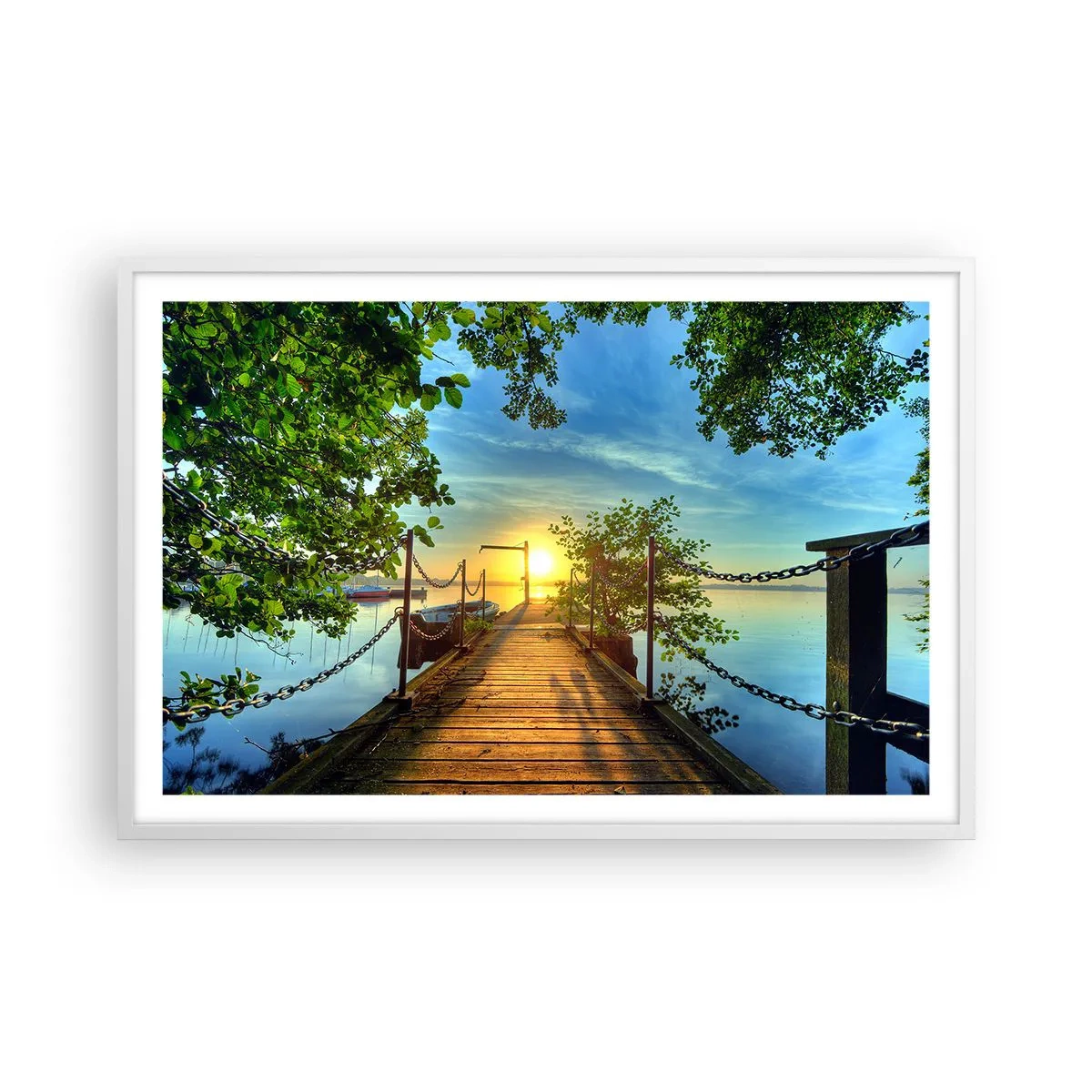 Poster in cornice bianca - Tramonto sul lago - 91x61 cm
