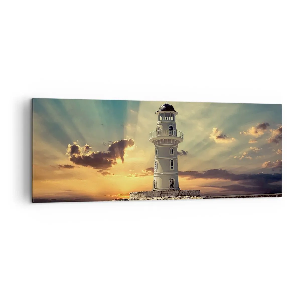 Quadro su tela - Stampe su Tela - Un faro al tramonto contro il cielo - 140x50cm - Luce - Bontà - Bellezza - Decorazione murale moderna per soggiorno e camera da letto ARTTOR