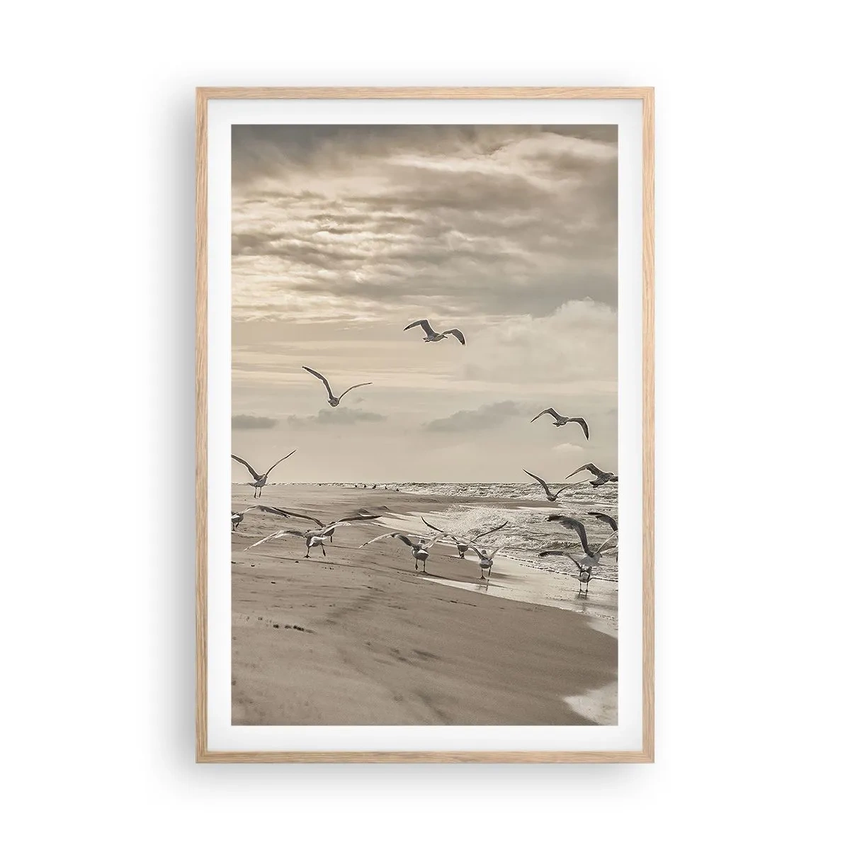 Poster in cornice rovere chiaro - Brusio del mare, canto degli uccelli - 61x91 cm