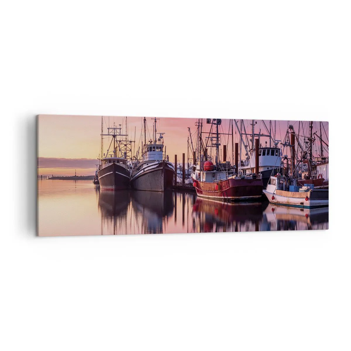 Quadro su tela - Stampe su Tela - Barche da pesca nel porto al tramonto - 140x50cm - Prima del giorno successivo - Decorazione murale moderna per soggiorno e camera da letto ARTTOR