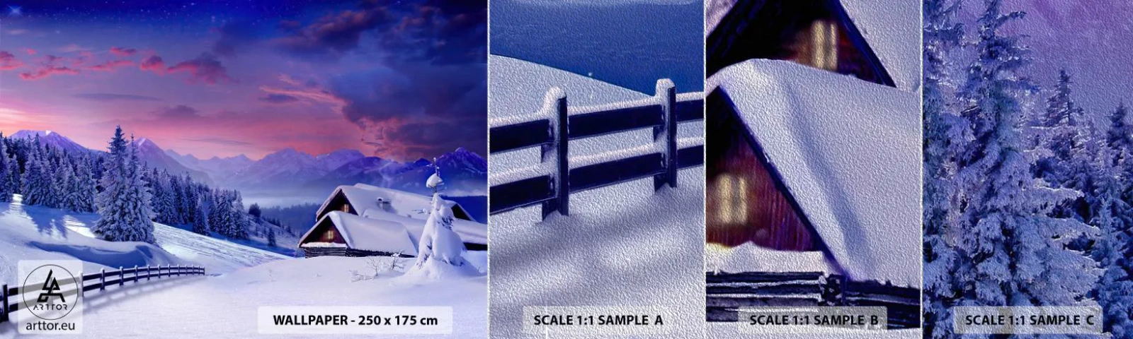 Campione di Fotomurale Premium Sand - Notte silenziosa - Paesaggio, Inverno, Alpi - 100x30 cm