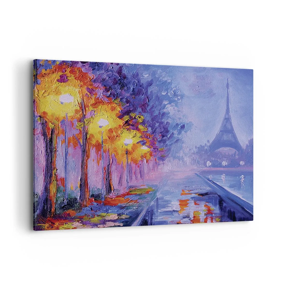 Quadro su tela - Stampe su Tela - Un viale con lampioni a Parigi con la Torre Eiffel sullo sfondo - 120x80cm - Passeggiata da sogno - Decorazione murale moderna per soggiorno e camera da letto ARTTOR