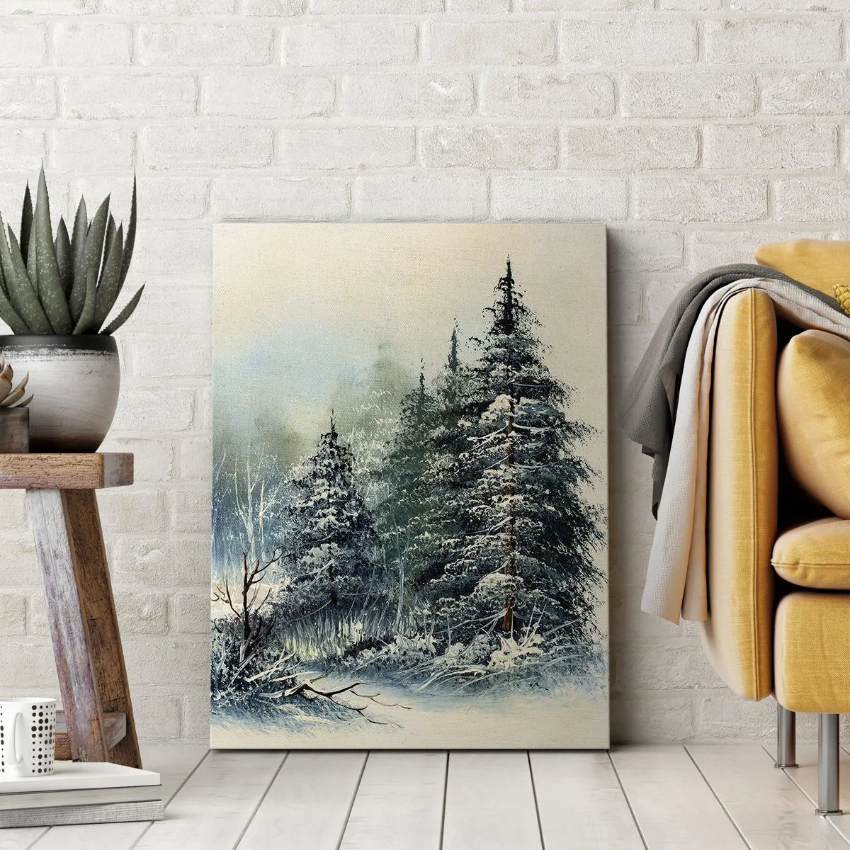 Quadro su tela - Stampe su Tela - Paesaggio invernale con alberi innevati - 80x120cm - Pronti al Natale - Decorazione murale moderna per soggiorno e camera da letto ARTTOR