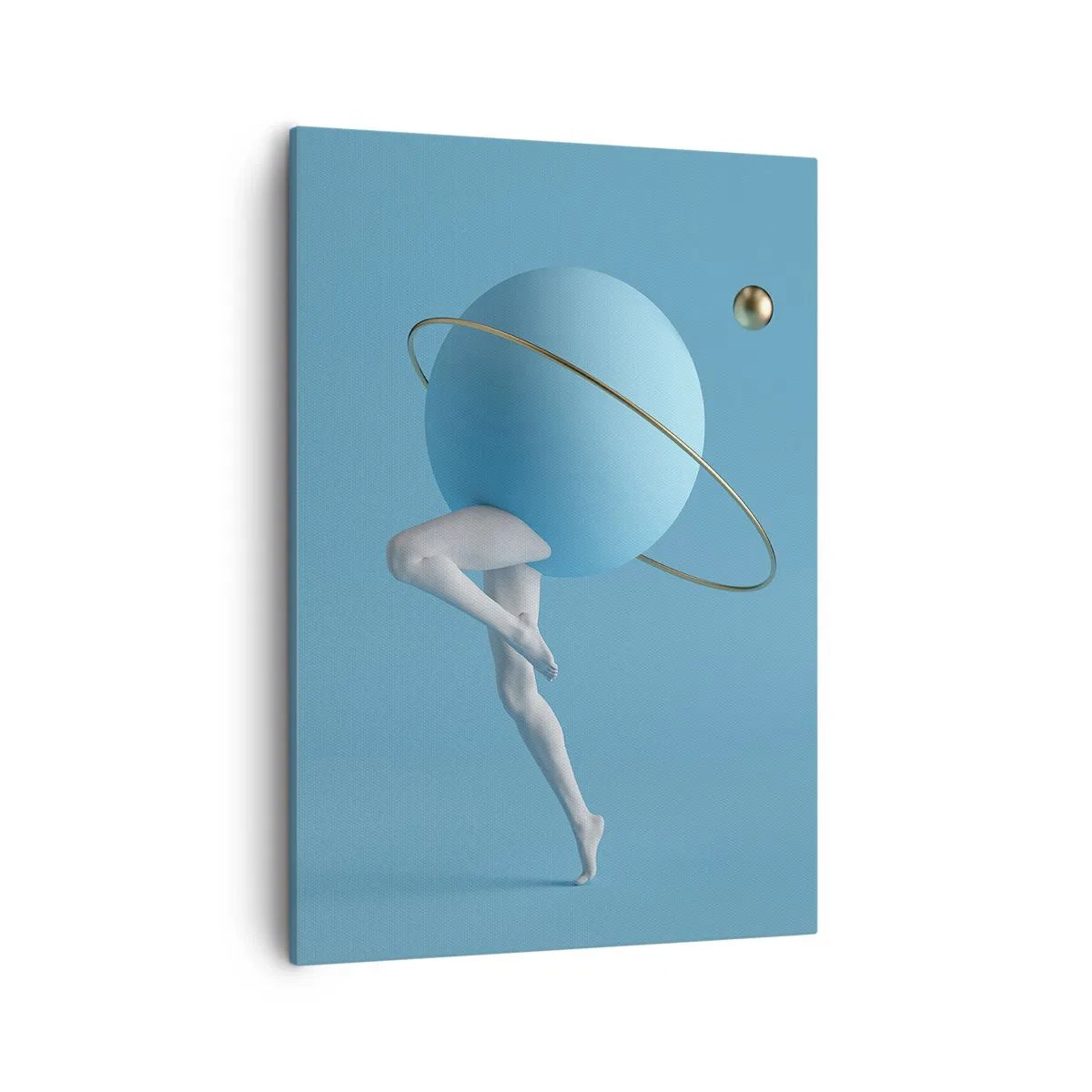 Quadro su tela - Stampe su Tela - Una sfera blu con un'orbita e gambe umane contro il cielo - 50x70cm - E i pianeti folleggiano - Decorazione murale moderna per soggiorno e camera da letto ARTTOR