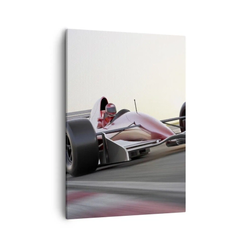 Quadro su tela - Stampe su Tela - Una macchina rossa di Formula 1 su una pista da corsa mentre guida - 50x70cm - Sempre vincente - Decorazione murale moderna per soggiorno e camera da letto ARTTOR