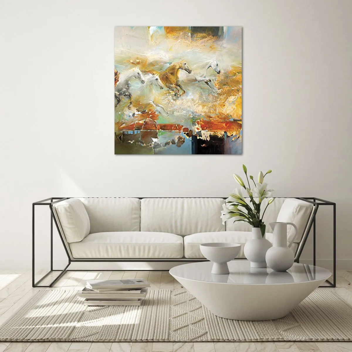 Quadro su vetro - Al galoppo attraverso la luce - 30x30 cm