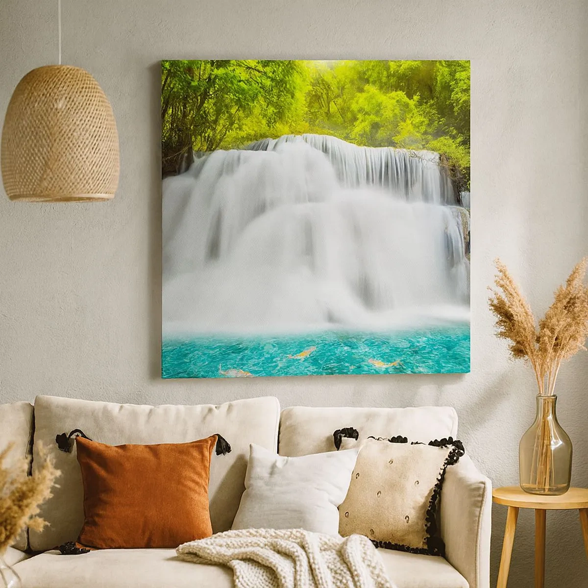 Quadro su tela - Stampe su Tela - Cascata spumeggiante dal verde all'azzurro - 30x30 cm