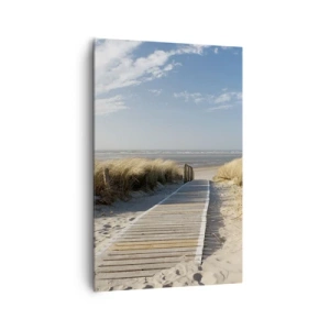 Quadro su tela - Stampe su Tela - Un sentiero di legno conduce attraverso le dune fino al mare calmo - 80x120cm - Dopo la duna, nel fruscio dell'erba - Decorazione murale moderna per soggiorno e camera da letto ARTTOR