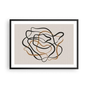 Poster in cornice nera - Linee aggrovigliate in nero e oro su uno sfondo chiaro - 70x50cm - Tutto è andato storto - Decorazione murale moderna per soggiorno e camera da letto ARTTOR