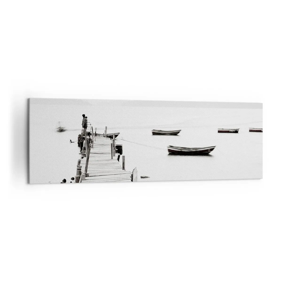 Quadro su tela - Stampe su Tela - Molo di legno e barche in acque calme - 160x50cm - Sull'acqua silenziosa e pura - Decorazione murale moderna per soggiorno e camera da letto ARTTOR