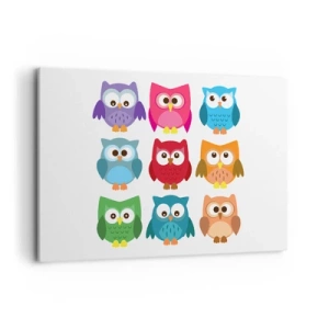 Quadro su tela - Stampe su Tela - Illustrazioni colorate di gufi in stile infantile - 120x80cm - Essere diversi può essere divertente - Decorazione murale moderna per soggiorno e camera da letto ARTTOR