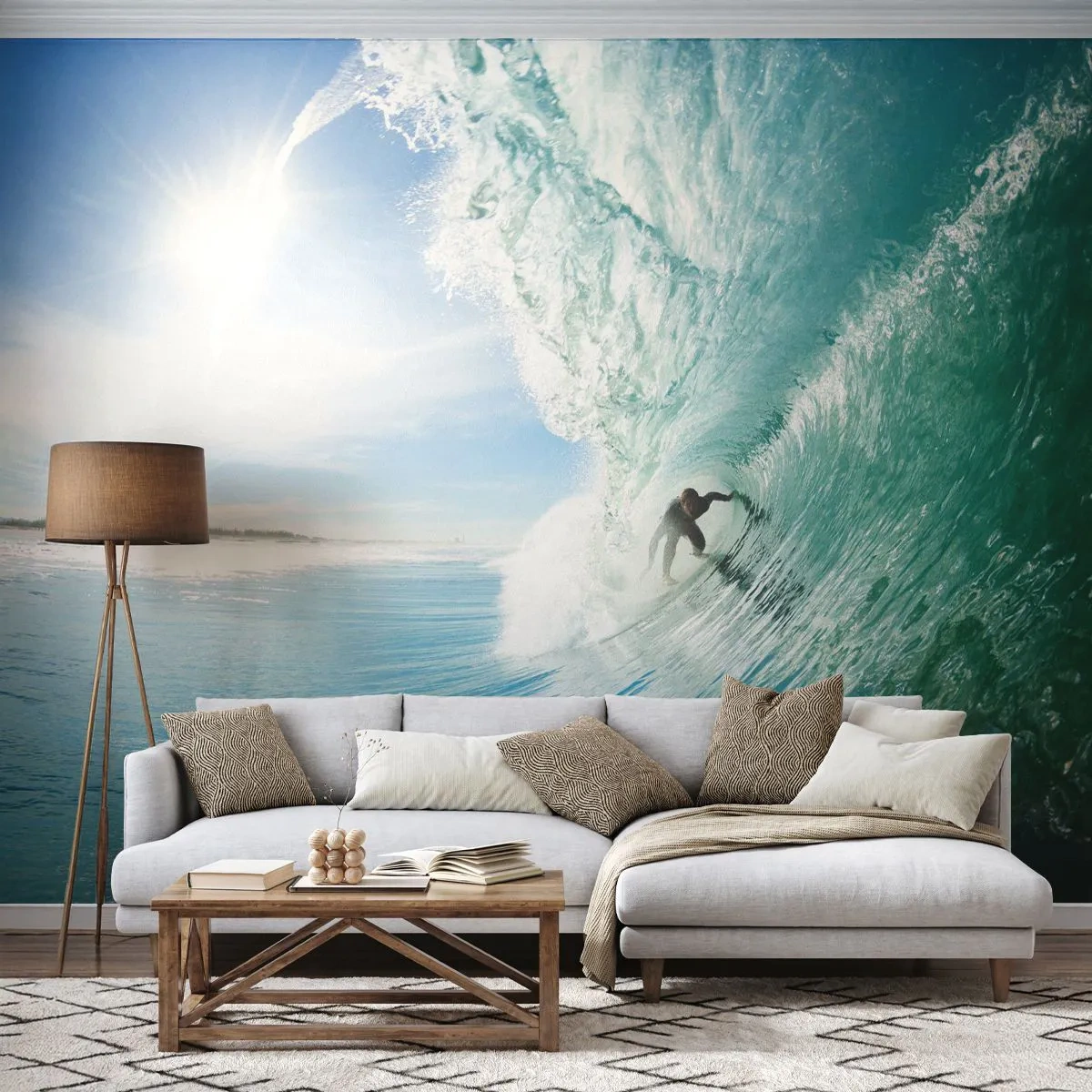 Fotomurali Premium Sand - Sempre sull'onda - Paesaggio, Oceano, Surfista - 300x210 cm