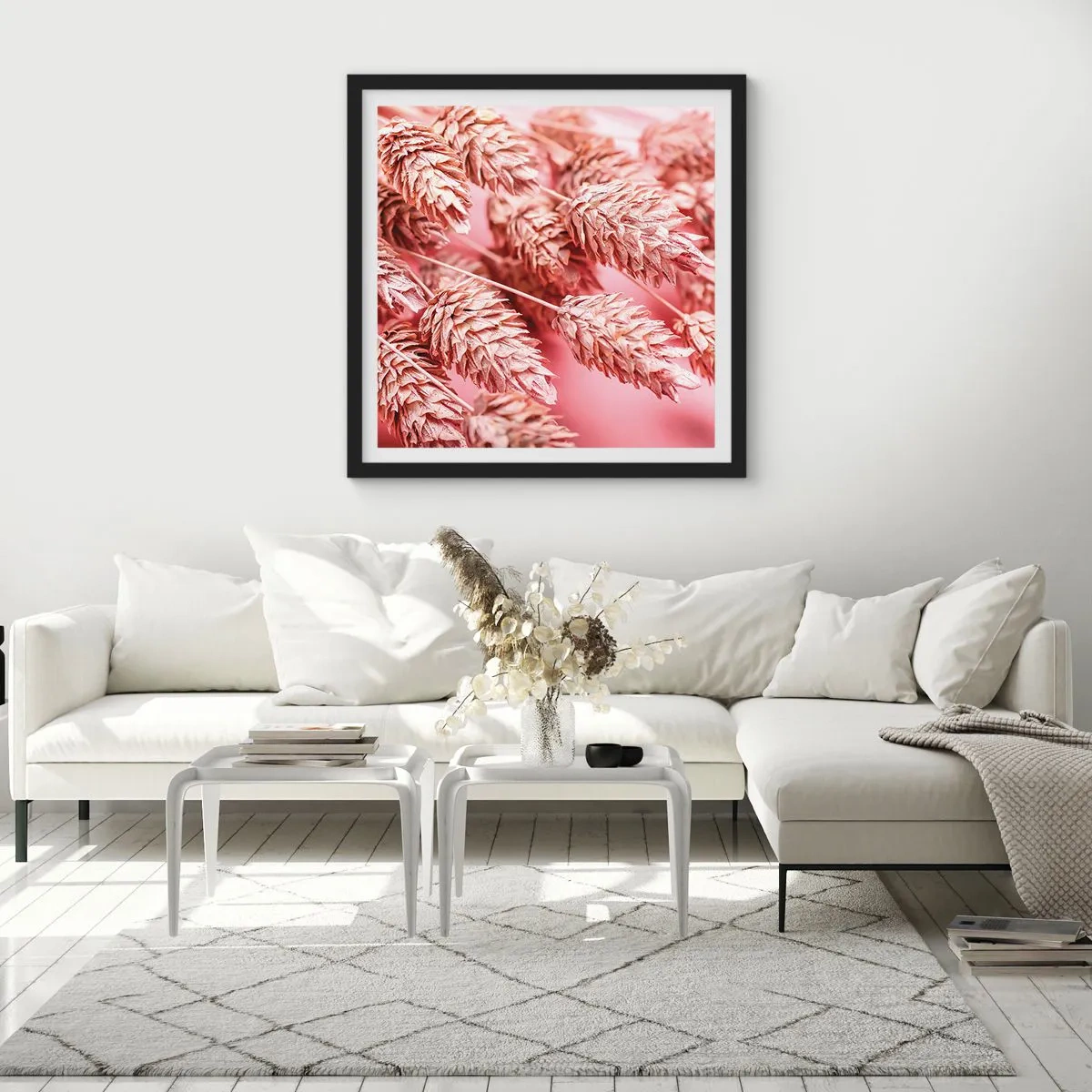 Poster in cornice nera - Cascata di fiori in rosa - 40x40 cm