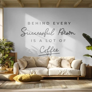 Fotomurali Premium Sand - Citazione motivazionale sul successo e sul caffè su sfondo bianco - 100x70cm - Il segreto del successo - Decorazione murale moderna per soggiorno e camera da letto ARTTOR
