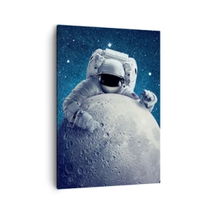Quadro su tela - Stampe su Tela - Astronauta che tiene la luna contro un cielo stellato - 50x70cm - Burlone spaziale - Decorazione murale moderna per soggiorno e camera da letto ARTTOR