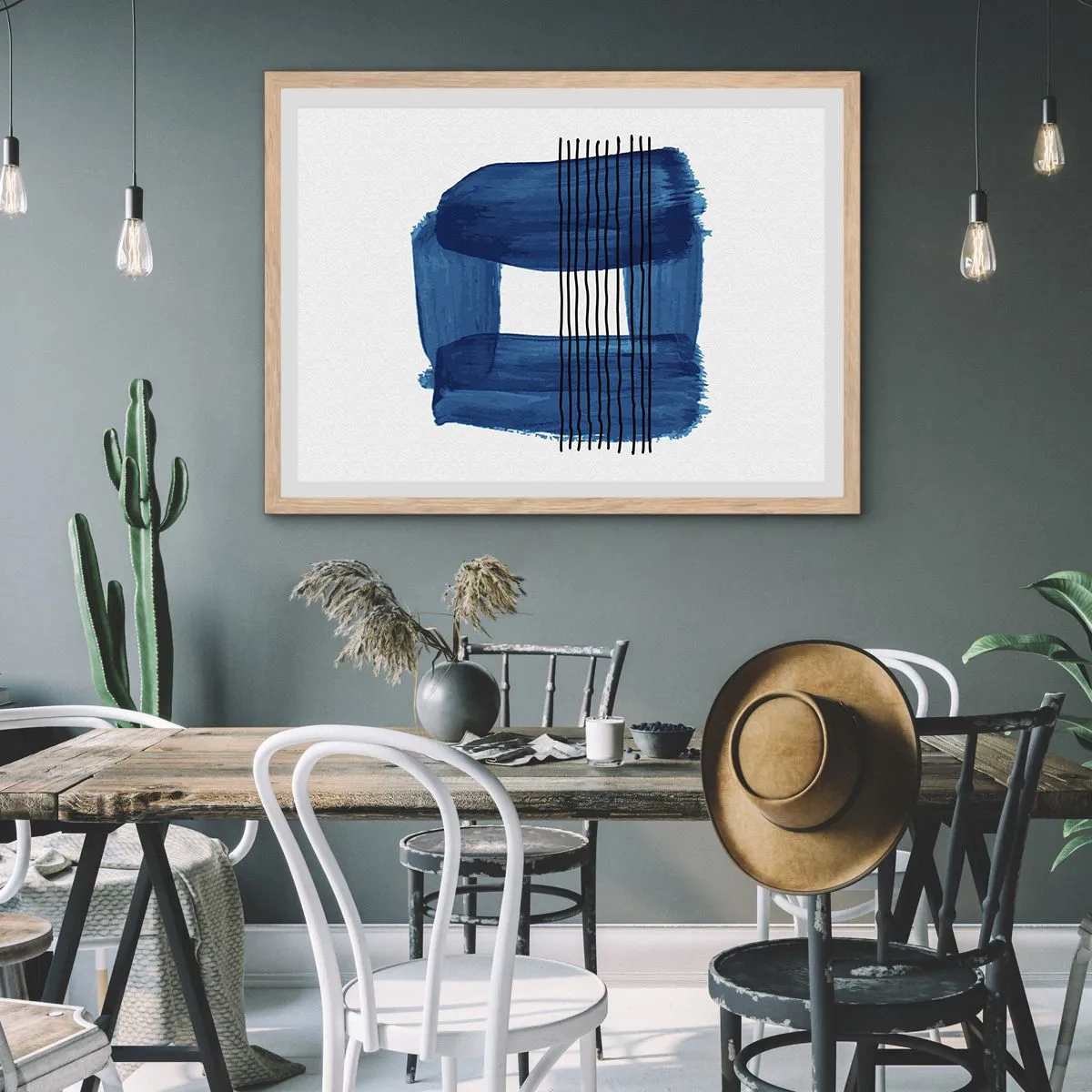 Poster in cornice rovere chiaro - Composizione blu e nera - 70x50 cm