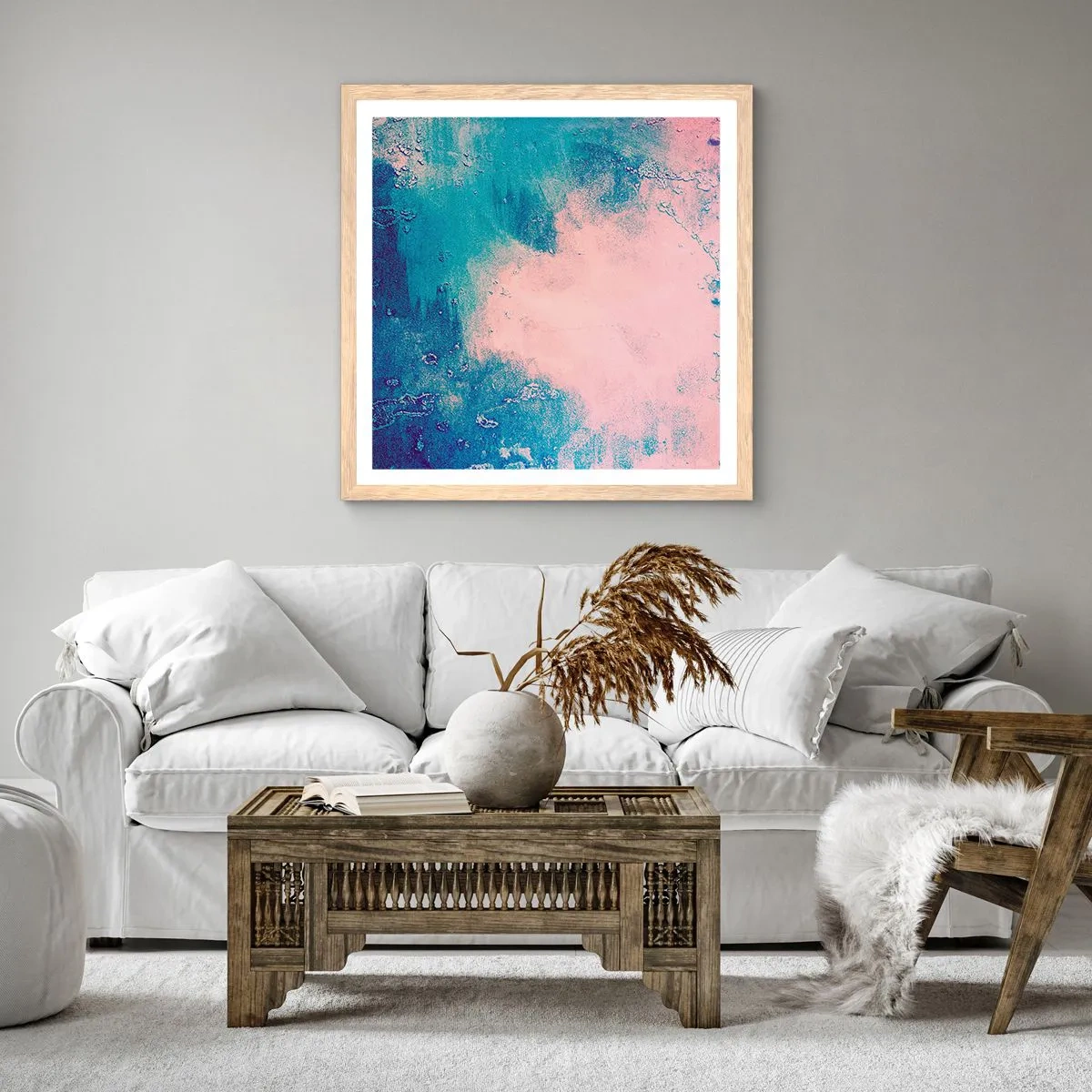 Poster in cornice rovere chiaro - Abbracci nel blu - 50x50 cm