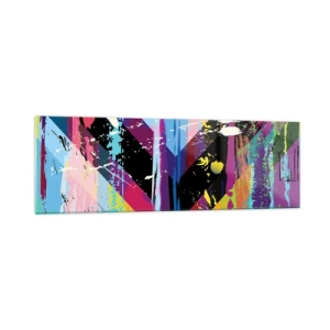 Quadro su vetro - Motivo astratto con forme geometriche colorate - 160x50cm - Dall'alto in basso - Decorazione murale moderna per soggiorno e camera da letto ARTTOR