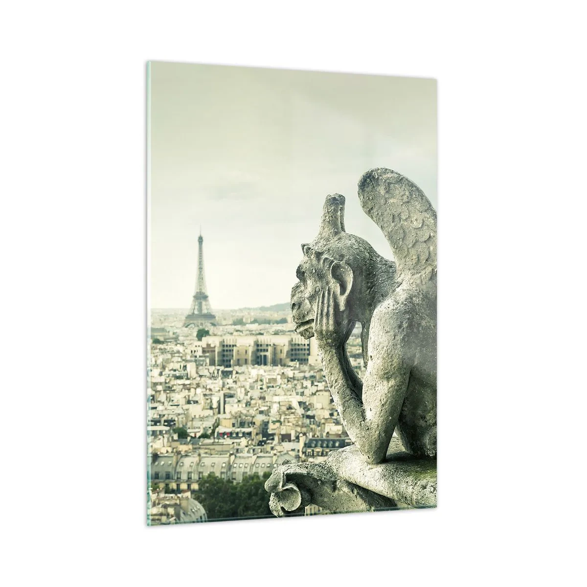Quadro su vetro - Gargoyle su Parigi con vista sulla Torre Eiffel - 50x70cm - Chiacchierate parigine - Decorazione murale moderna per soggiorno e camera da letto ARTTOR