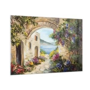 Quadro su vetro - Una pittoresca strada con vista sul lago - 100x70cm - La bellezza della provincia costiera - Decorazione murale moderna per soggiorno e camera da letto ARTTOR