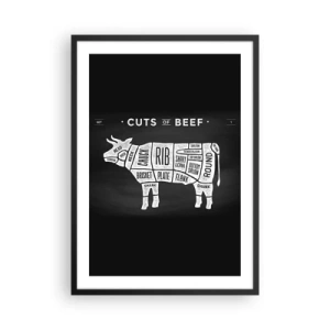 Poster in cornice nera - Diagramma dei tagli di carne bovina su sfondo nero in stile retrò - 50x70cm - Il sillabario del macellaio - Decorazione murale moderna per soggiorno e camera da letto ARTTOR