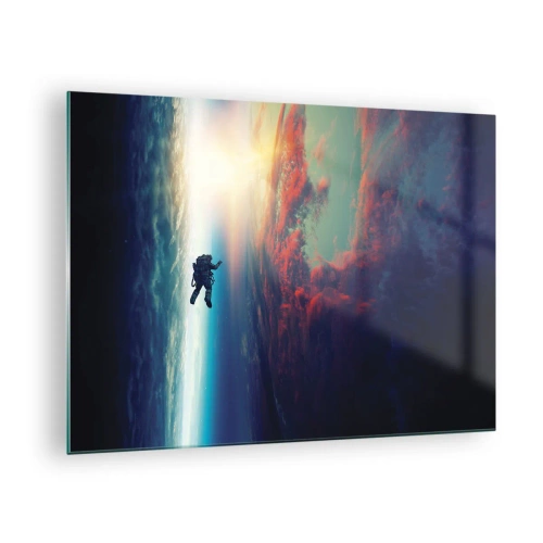 Quadro su vetro - Un astronauta alla deriva nello spazio verso la luce - 70x50cm - Affrontando l'universo - Decorazione murale moderna per soggiorno e camera da letto ARTTOR
