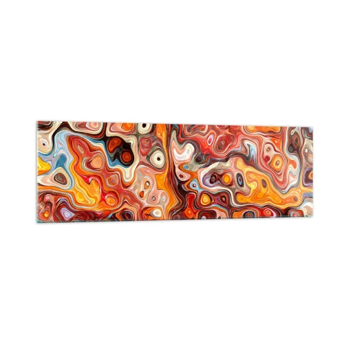 Quadro su vetro - Una composizione astratta nelle calde tonalità del rosso, dell'arancione e del giallo. - 160x50cm - Come se le noci si sciogliessero nel miele - Decorazione murale moderna per soggiorno e camera da letto ARTTOR