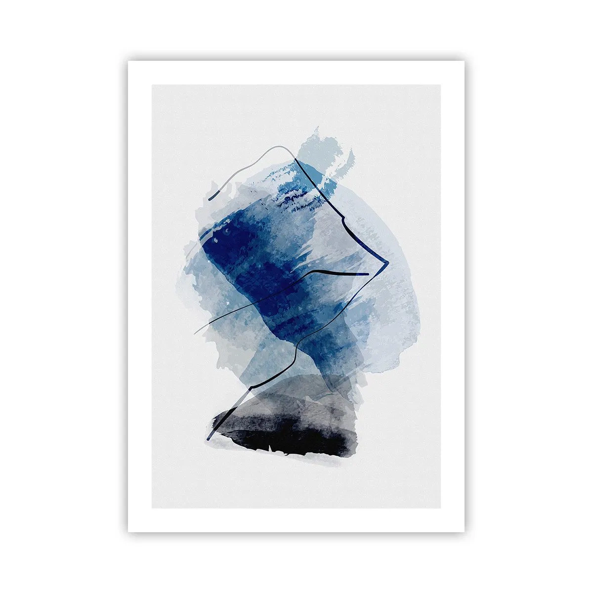 Poster - Astrazione nei toni del blu con linee nere - 50x70cm - Monte di ghiaccio - Decorazione murale moderna per soggiorno e camera da letto ARTTOR