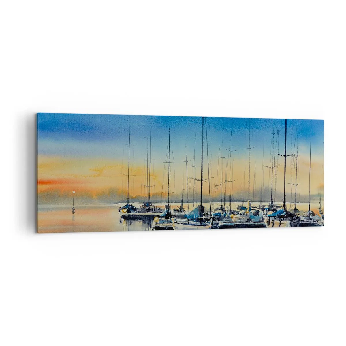 Quadro su tela - Stampe su Tela - Porto degli yacht al tramonto con riflessi sull'acqua - 140x50cm - La fine di una buona giornata - Decorazione murale moderna per soggiorno e camera da letto ARTTOR