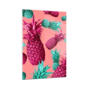 Quadro su vetro - Ananas colorati nelle tonalità del rosa e del verde su uno sfondo rosa - 50x70cm - La libertà è dolce - Decorazione murale moderna per soggiorno e camera da letto ARTTOR