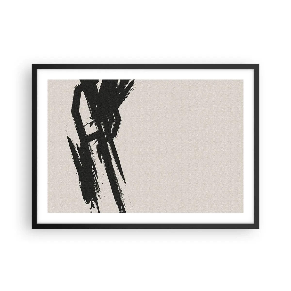 Poster in cornice nera - Pennellate dinamiche in nero su sfondo chiaro - 70x50cm - Corsa sfrenata - Decorazione murale moderna per soggiorno e camera da letto ARTTOR