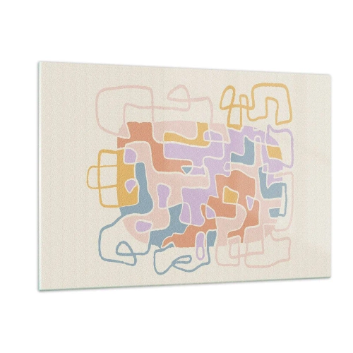 Quadro su vetro - Un labirinto colorato di linee su uno sfondo crema - 120x80cm - Labirinto: avventura gioiosa - Decorazione murale moderna per soggiorno e camera da letto ARTTOR