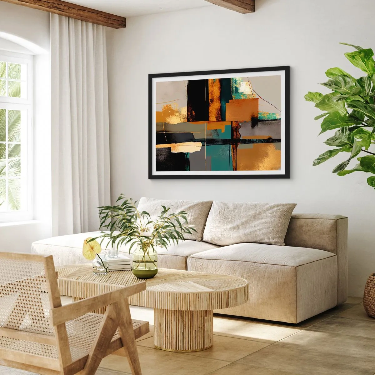 Poster in cornice nera - Astrazione: luci e ombre - 91x61 cm