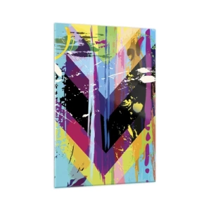 Quadro su vetro - Motivo astratto con forme geometriche colorate - 70x100cm - Dall'alto in basso - Decorazione murale moderna per soggiorno e camera da letto ARTTOR