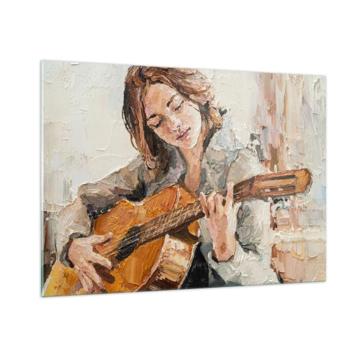 Quadro su vetro - Una ragazza che suona la chitarra in stile impressionista - 100x70cm - Concerto per chitarra e cuore di ragazza - Decorazione murale moderna per soggiorno e camera da letto ARTTOR