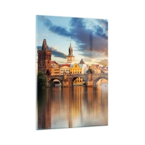 Quadro su vetro - Ponte Carlo al tramonto con pittoreschi edifici sullo sfondo - 50x70cm - Bella da secoli - Decorazione murale moderna per soggiorno e camera da letto ARTTOR