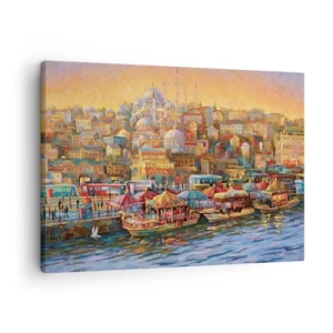 Quadro su tela - Stampe su Tela - Panorama pittoresco di Istanbul con vista sulla baia e sulla città - 70x50cm - Racconto da Istanbul - Decorazione murale moderna per soggiorno e camera da letto ARTTOR